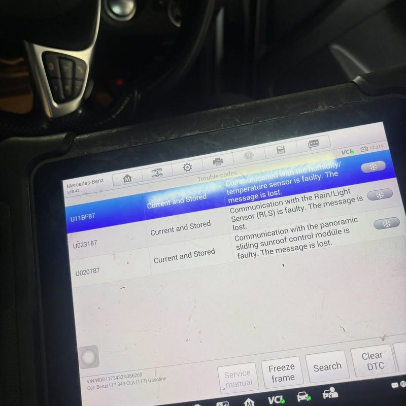 Mercedes CLA, panoramic sunroof diagnostics